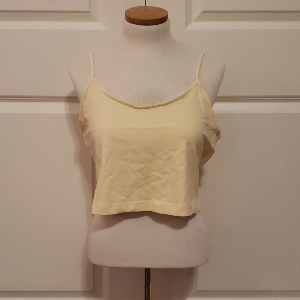 BP. Womens Plus Size 3X Light Yellow Cotton Blend Cropped Camisole Tank Top